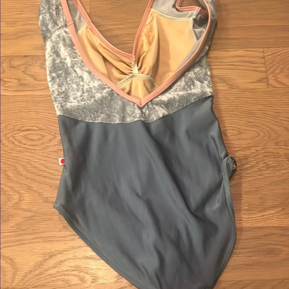 Yumiko Gray and Pink One Piece Leotard with V-Neck - Picture 4 of 4